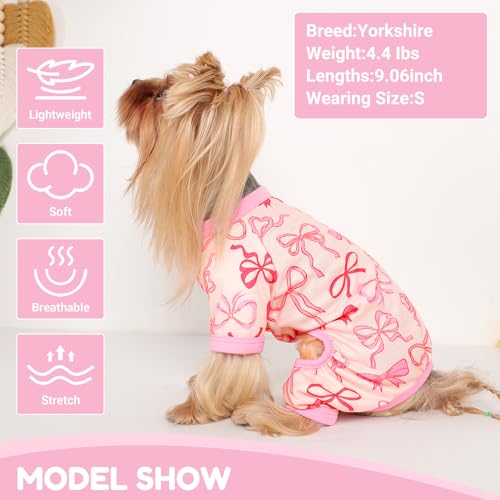 Dog Pajamas Small Sized Dogs Stretchable Summer Dog Clothes Pjs 4 Legs Girl Boy Cute Soft Puppy Outfits Doggie Cat Jammies Jumpsuit Sleeper for Pet (Bow Tie / Small (Chest 13in ))