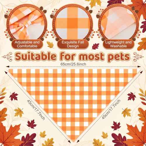 200 Pcs Fall Plaid Dog Bandanas Bulk Autumn Gingham Check Pattern (25.6 x 17.7 x 17.7 Inch / Fall Plaid)