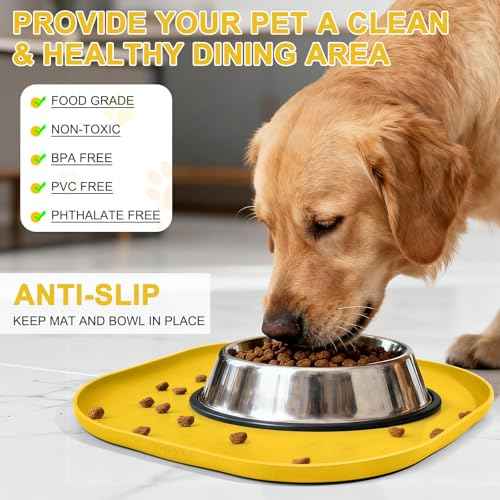 Waterproof Silicone Pet Food Mat with Raised Edge for Dog & Cat (Vivid Yellow / 12"L x 12"W)