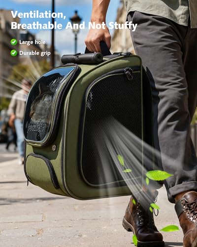 Cat Backpack Carrier (Green(Expandable) / 12.6"L x 10.2"W x 16.5"H)