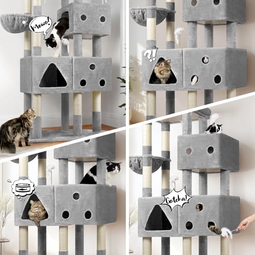 Extra Large Cat Tower for Big Cats 20 lbs (81 inch / Light Grey)