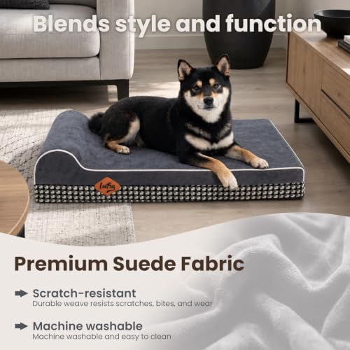 Orthopedic Dog Bed (34.0"L x 22.0"W x 5.5"Th / Black and White Plaid)