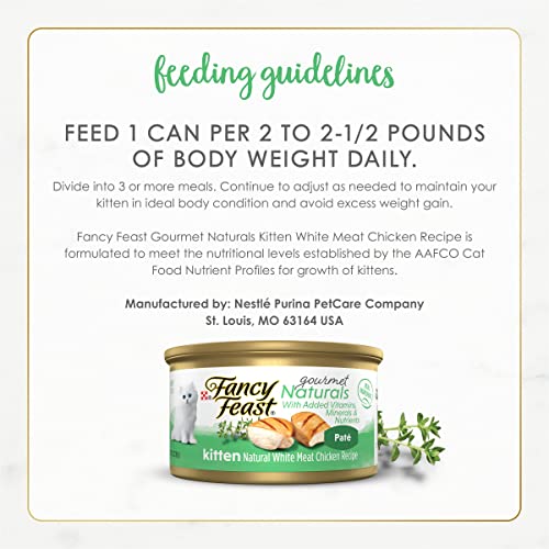 Purina Fancy Feast Grain Free Pate Wet Kitten Food Gourmet Naturals White Meat Chicken Recipe (3 Ounce (Pack of 12))