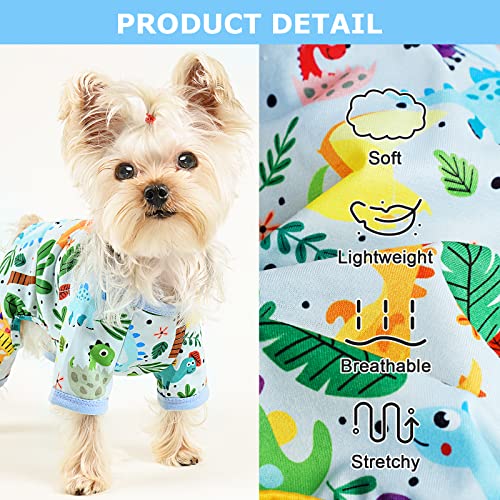 Dog Pajamas Pjs Spring Summer Dog Clothes for Small Dogs Girl (Dinosaur Blue / Small（3-5 lb))