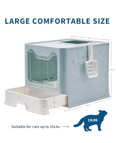 Cat Litter Box with Litter Mat and Scoop (Blue)