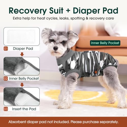 Recovery Suit for Dogs Cats (Large (Back:16.1-20.1'', Weight:23-48 Lb) / Ash Camo)