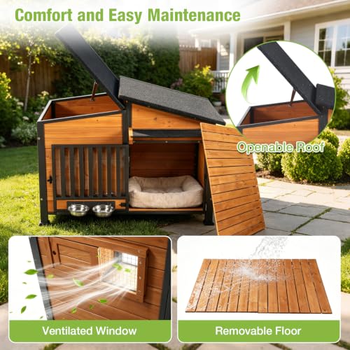 Large Outdoor Dog House with Pet Bowl for Large Dogs