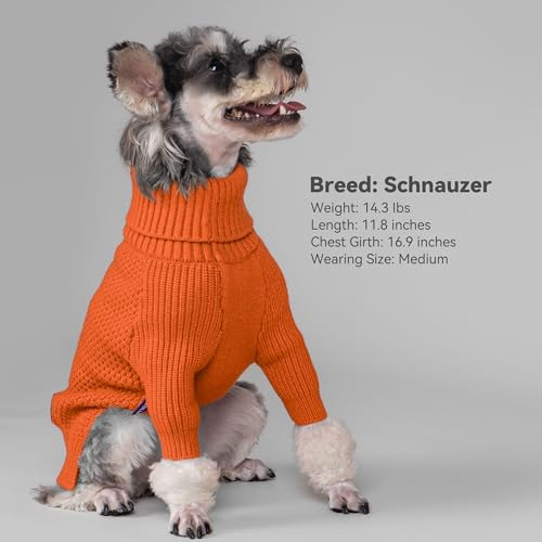 Dog Sweater Long Sleeve Knitted Turtleneck Pullover Warm Clothes (Orange / Medium)