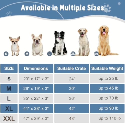 Dog Bed Mat Crate Pad Mattress (Navy/Grey / M(29"*18"*3"))