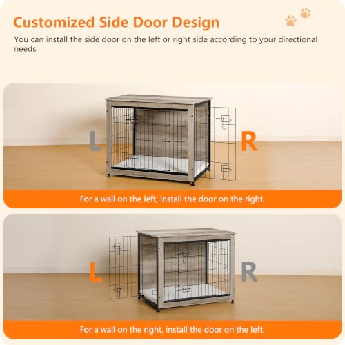 32.5" Dog Crate Furniture with Cushion (Greige / 32.5"L x 21.9"W x 25.6"H)