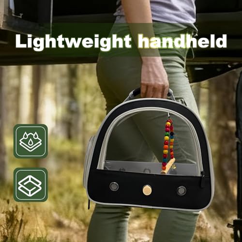 Portable Parrot Travel Cage Carrier with Small Swing Toy&Cage Colorful Toys Set Small Bird Parakeet Bag with Standing Perch Bird Carry Transport Bag (Black / 12.0"L x 7.0"W x 12.0"H)