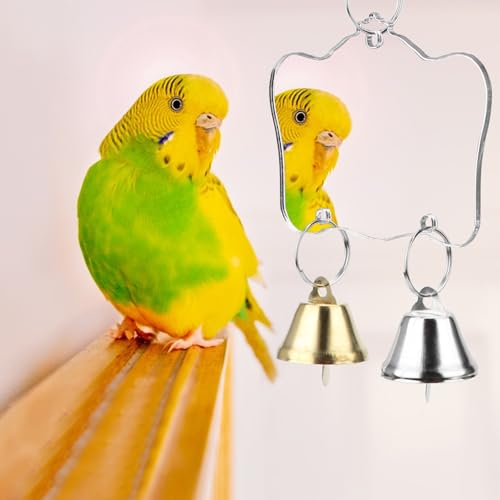Bird Mirror Toy with Bells Cage Hanging Mirror for Parakeets