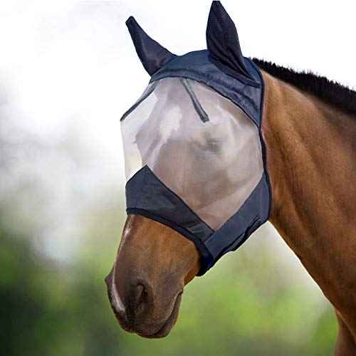 CareMaster Ergonomically Designed Thick Fleece Padding Fly Mask Half Face Black (Black/Silver / Full (Large))