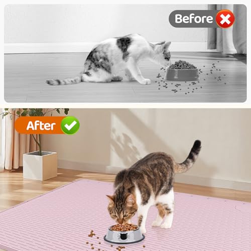 Cat Food Mat Extra Large Silicone Pet Bowl Mat 40''x28'' (Pink / 40"L x 28"W)