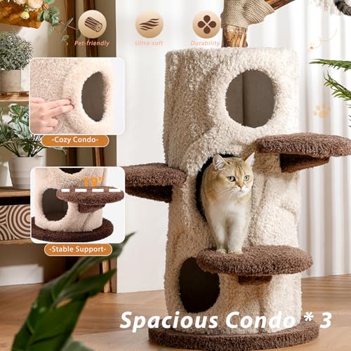 54.7'' Cat Tree Tower for Indoor Cats with 3 Condos (54.7-inch Forest Brown)
