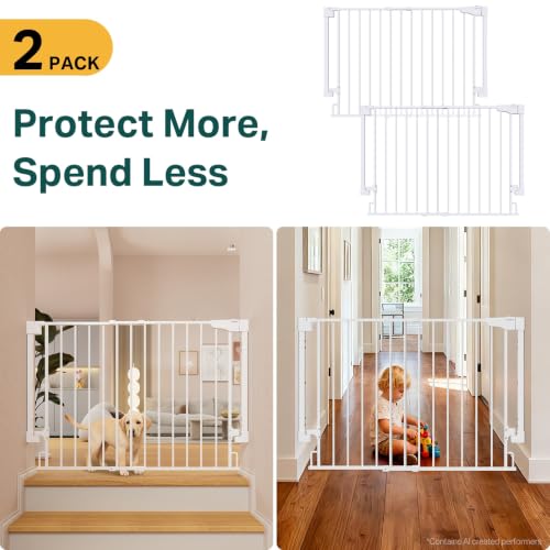 2 Pack 29.2 43" No Bottom Bar Baby & Dog Gate for Stairs & Doorways (White / 29.2"-43" W x 28" H | 2 Pack)