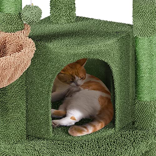42in Green Cactus Cat Tree Tower with Scratching Posts and Condo (Green & Brown)