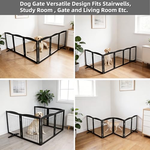 Freestanding Dog Fence Indoor (Black / 【6 Panels】120''w x 24''h)