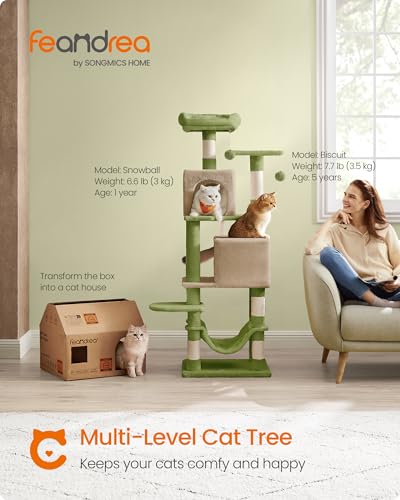 Cat Tree 59.5 (59.5 Inches / Grass Green + Camel Brown)