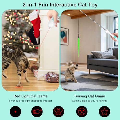 Cat Toys Retractable Pole Wand Toy with Feather for Indoor Cats (1pc red light with fish pole)