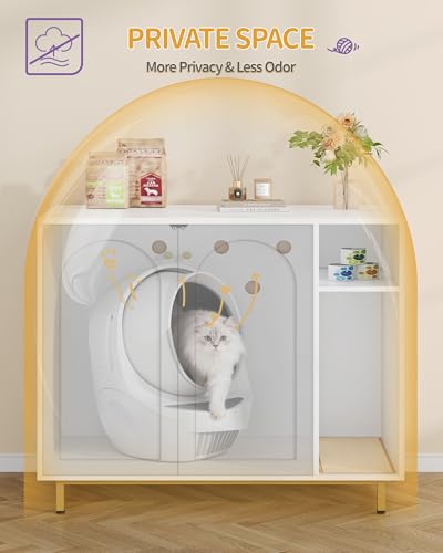 Large Cat Litter Box Enclosure (White and Gold / 41.3"L x 27.5"W x 36.6"H)