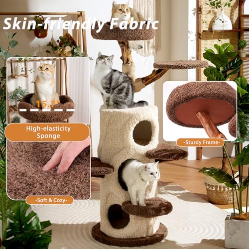 54.7'' Cat Tree Tower for Indoor Cats with 3 Condos (54.7-inch Forest Brown)
