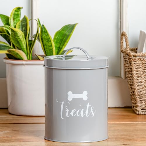 Metal Pet Treat Jar with Airtight Lid for Dogs (Jasper (Grey))
