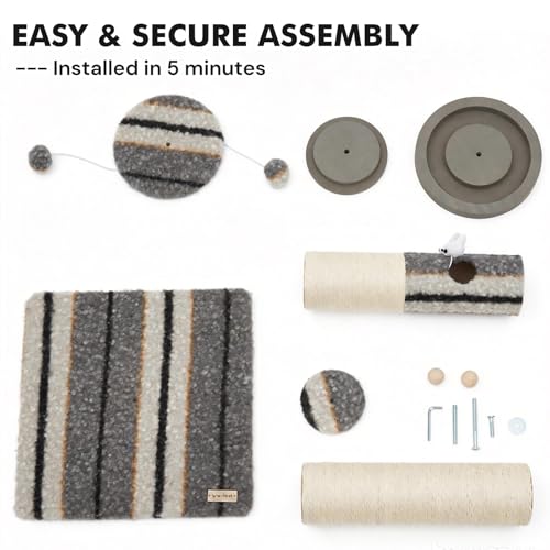 Cat Scratching Post 34"Tall Grey Sisal Scratcher Tree With Cat Toy (Grey)