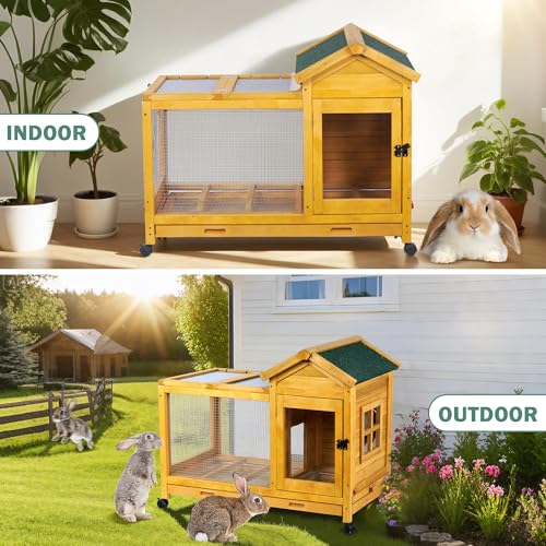 Outdoor Wooden Rabbit Cage (Yellow)