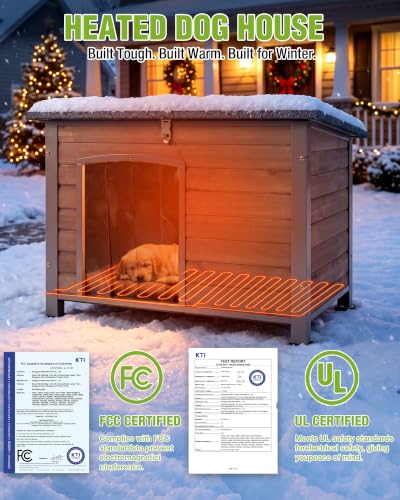 Heated Dog House Outdoor 35.5" Large Dog Kennel with Metal Frame Insulated Dog Crate Cage for Small to Medium Dogs Outside with Heater and Insulated Liner