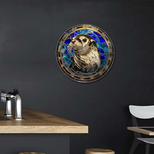 Metal Sign Tin Sign Circular Stained Glass Harbor Tin Sig For Home Decor 8×8 Inches (8×8 Inches / Harbor-2)