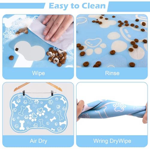 Dog Cat Mat for Food and Water (29"L x 17"W / Bone Shaped Blue)