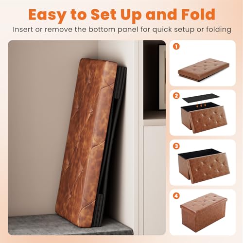 30 Inch Folding Storage Ottoman Bench (Brown / 15.2"D x 30"W x 15.2"H)