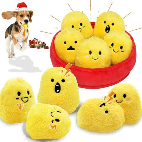 6 Pack Chicken Nugget Squeaky Dog Toys Interactive Puppy Chew Toys (Yelllow Chicken Nugget)
