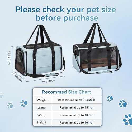 Large Cat Carrier with Patented Safety Buckles (19.0"L x 12.0"W x 12.0"H / Cyan blue)