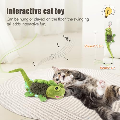Cat Toys Touch Activated Flapping Chirping Lizard Kitten Toy with Catnip for Indoor Cats Kicker