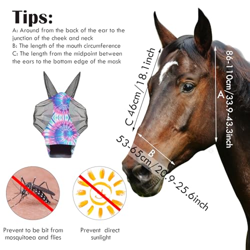 12 Pieces Horse Fly Mask Bulk (Tie Dye Patterns / Large)