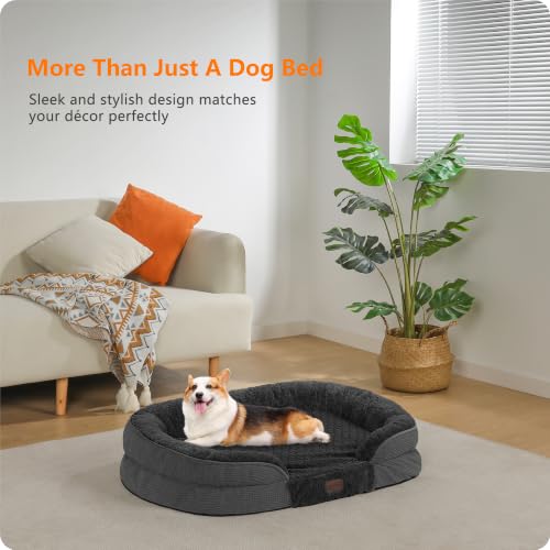 Orthopedic Waterproof Medium Dog Bed Sofa (Plush-Dark Grey / Medium(36 x 25.5 x 6 inch))
