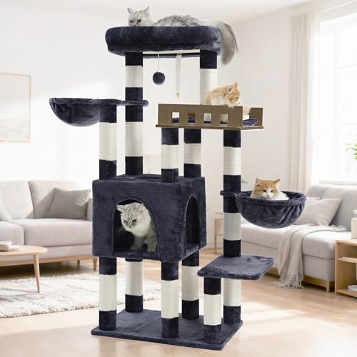 Sturdy Cat Tree Tower for Large Cats (52 inches / Dark Gray)