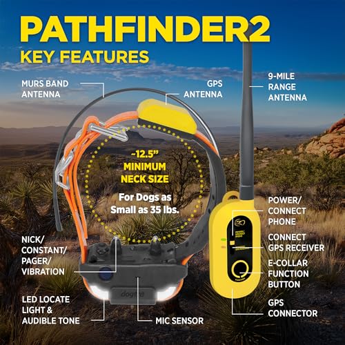 Pathfinder 2 GPS Dog Tracker e Collar 9 Mile Long Range LED Light No Monthly fees Free App Waterproof Smartwatch Control Satellite Real Time Tracking Multiple Dogs Smartphone Required (Pathfinder 2 / 35 lbs and up)