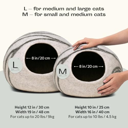 Cat Cave Merino Wool Bed for Indoor Cats (Light Gray / Medium)