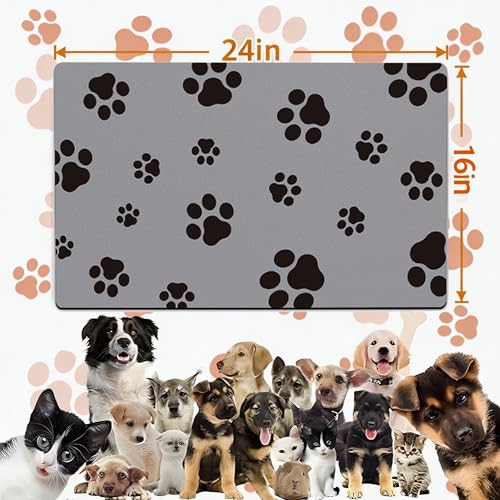 Pet Feeding Mat Dog Cat Food Mat Absorbent No Stains Quick Dry Rubber Bottom Anti (Light Gray-JY / 16"×24")