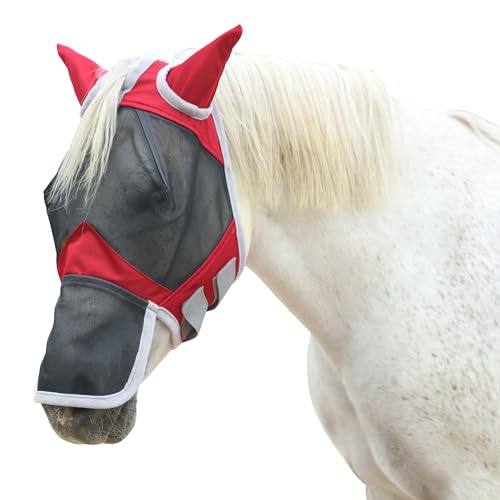 Horse Fly Mask with Ears & Long Nose (Red / Pony)