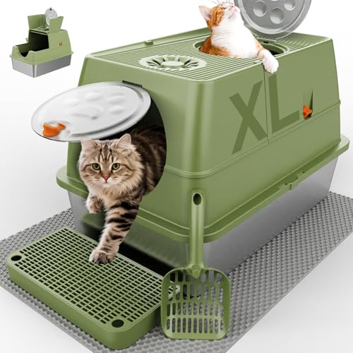 Stainless Steel Litter Box with Lid (Green)