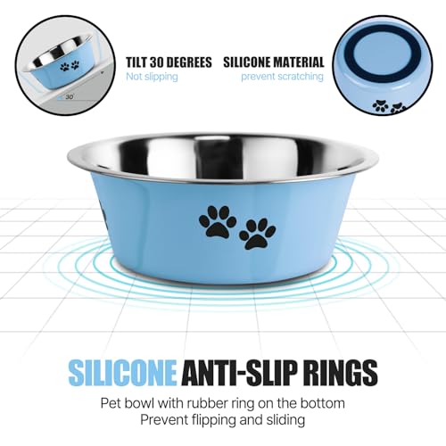 Stainless Steel Dog Bowls (Blue / 6.6 Cups/53 OZ)