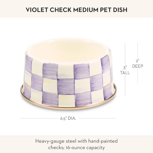 Enamel Pet Dish (Violet Check / Medium)