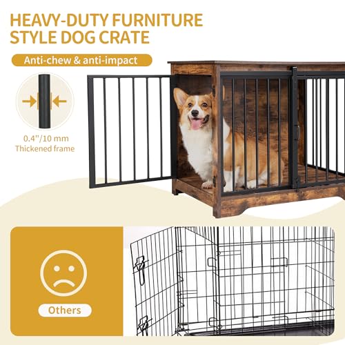 31.9" M Dog Crate Furniture Indoor Dog Kennel with Barn Door (Rustic Brown / 31.9"L x 21.7"W x 26.6"H)