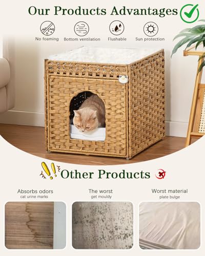 Cat Litter Box Enclosure Furniture (Natural / Standard With 1 Cat Bed)