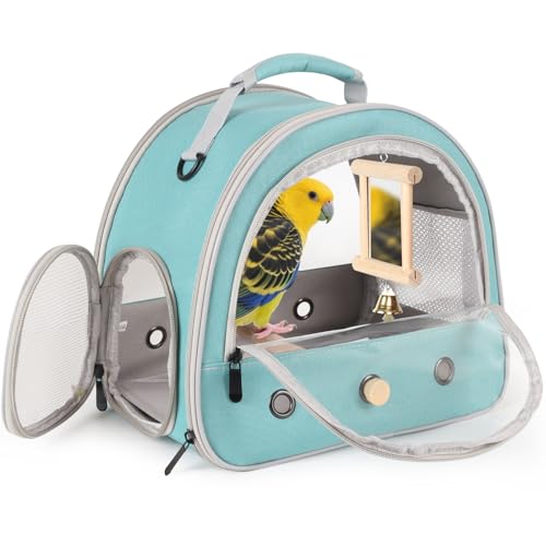 Portable Parrot Travel Cage Carrier with Small Swing Toy&Cage Colorful Toys Set Small Bird Parakeet Bag with Standing Perch Bird Carry Transport Bag (Green / 1.0"L x 1.0"W x 1.0"H)