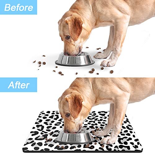 Dog Food Mat 16" x 24" Leopard Absorbent Dog Cat Bowl Mat for Food and Water (White Leopard / 16"L x 24"W)